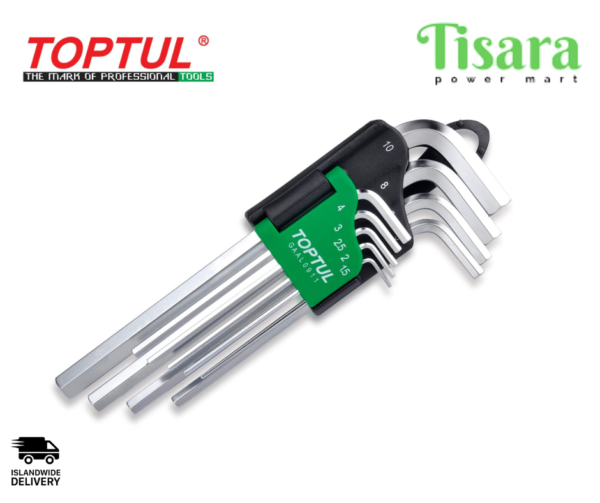 TOPTUL Long Type Hex Key Wrench Set 9Pcs