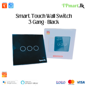 TPMart.lk Smart Touch Wifi Wall Switch 3 Gang - Black