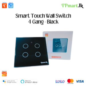 TPMart.lk Smart Touch Wifi Wall Switch 4 Gang - Black