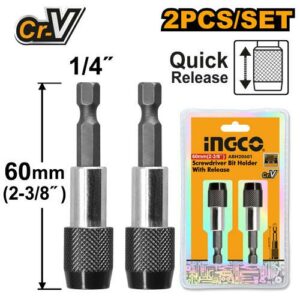 INGCO Screwdriver Bit Holder With Release 2Pcs (1/4"x60MM)