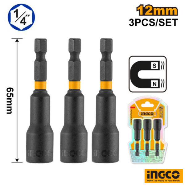 INGCO Impact Magnetic Nut Set 3Pcs