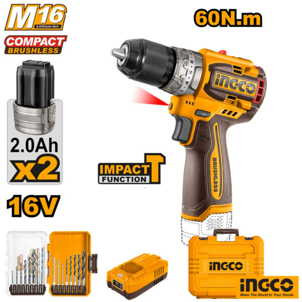 INGCO Cordless Impact Drill 16V -Brushless