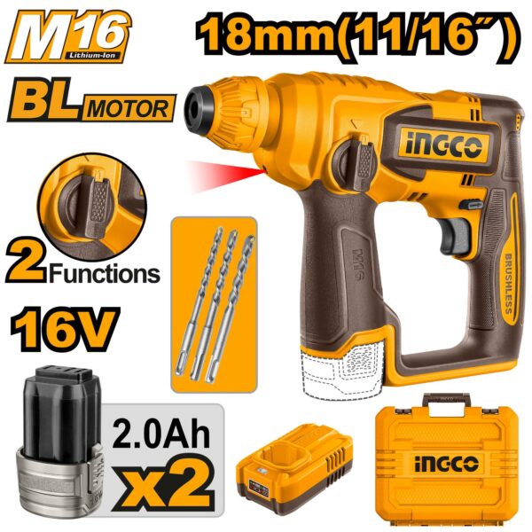 INGCO Cordless Rotary Hammer 18MM 16V