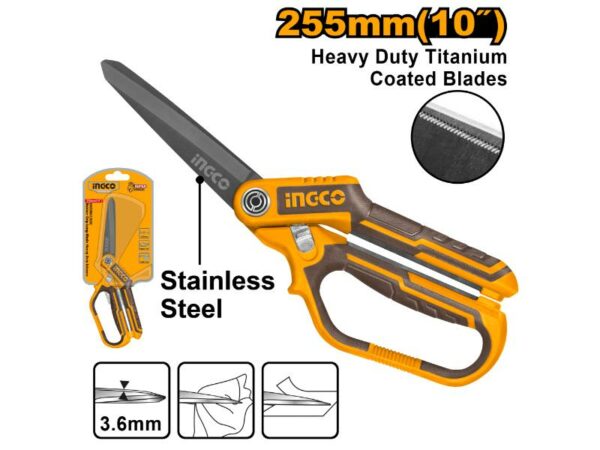 INGCO Rubber Grip Long Blade Heavy Duty Scissors 10"