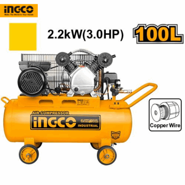 INGCO Air Compressor 100L 3HP 2.2KW - Industrial Motor