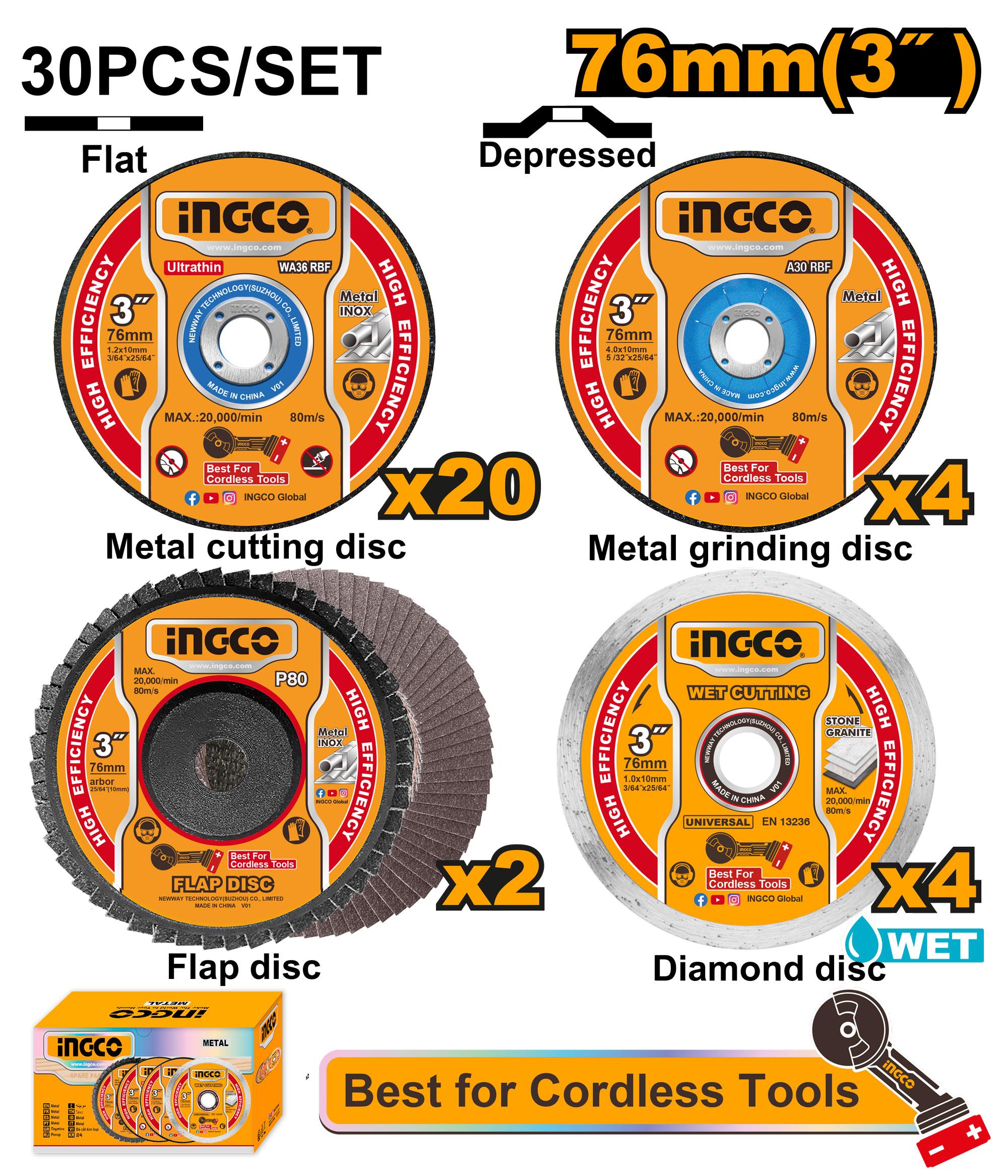 INGCO Cutting And Grinding Disc Set 30pcs 3" INGCO Cutting And Grinding Disc Set 30pcs 3"
