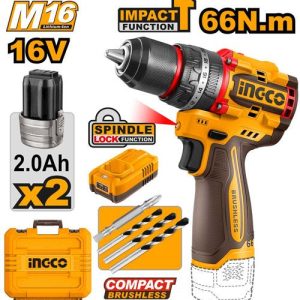 INGCO Cordless Impact Drill 16V With Two Batteries (Brushless)