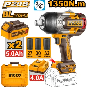 INGCO Cordless Impact Wrench 3/4" 20V - With 2 Batteries
