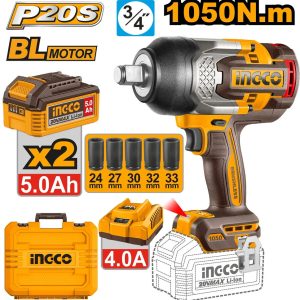 INGCO Cordless Impact Wrench 3/4" 20V - With 2 Batteries